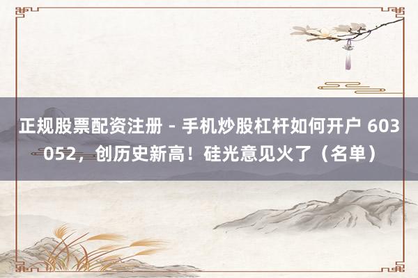 正规股票配资注册 - 手机炒股杠杆如何开户 603052，创历史新高！硅光意见火了（名单）