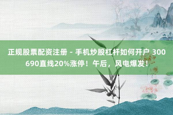 正规股票配资注册 - 手机炒股杠杆如何开户 300690直线20%涨停！午后，风电爆发！